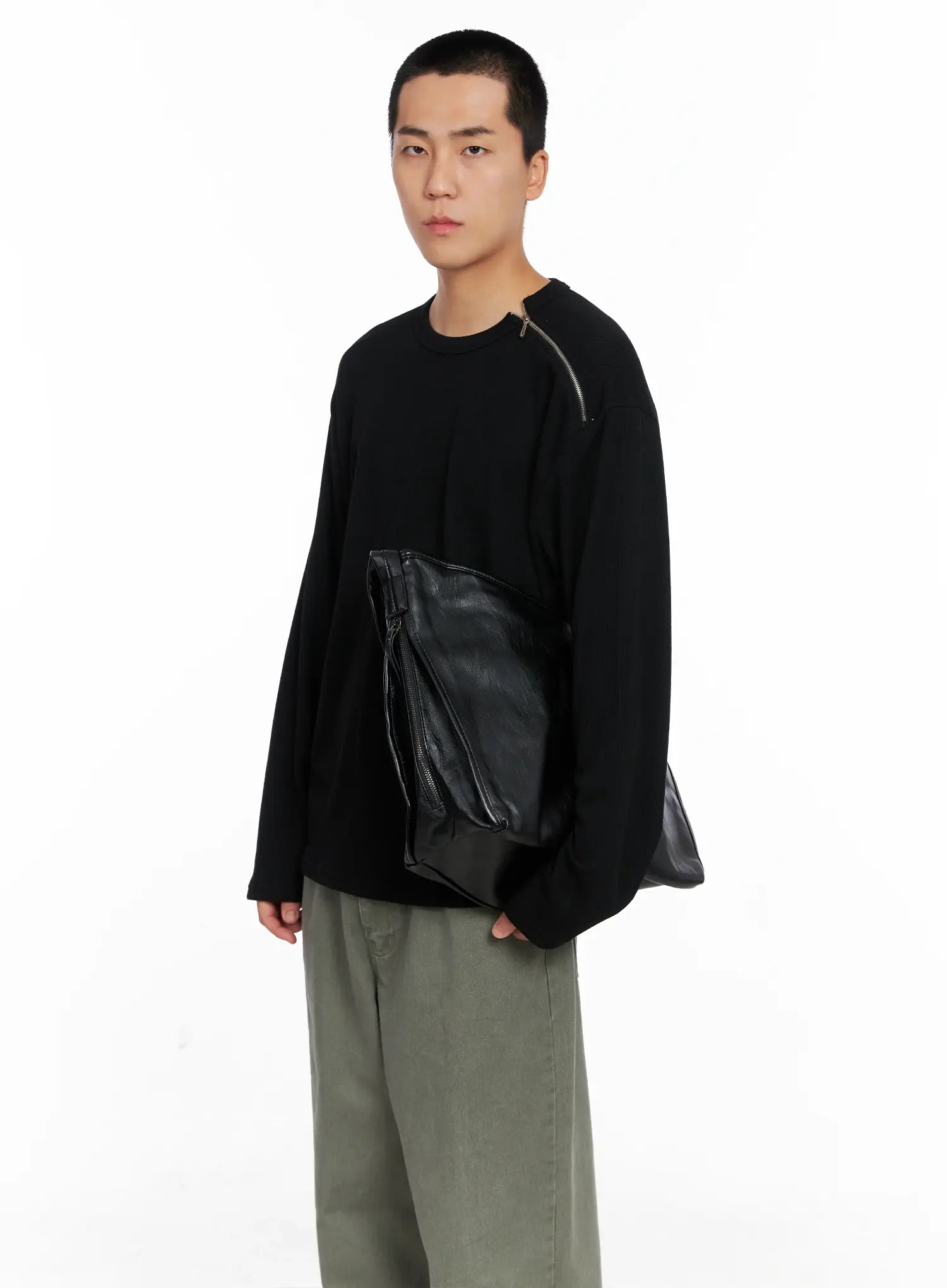 Men's One-Shoulder Zip Long Sleeve  IG529