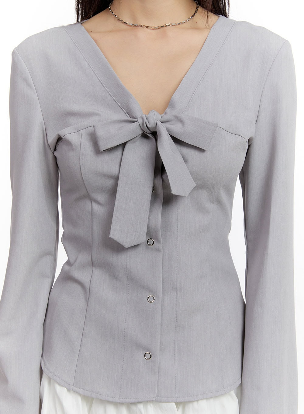 Ribbon Tie V-Neck Blouse Top CA509