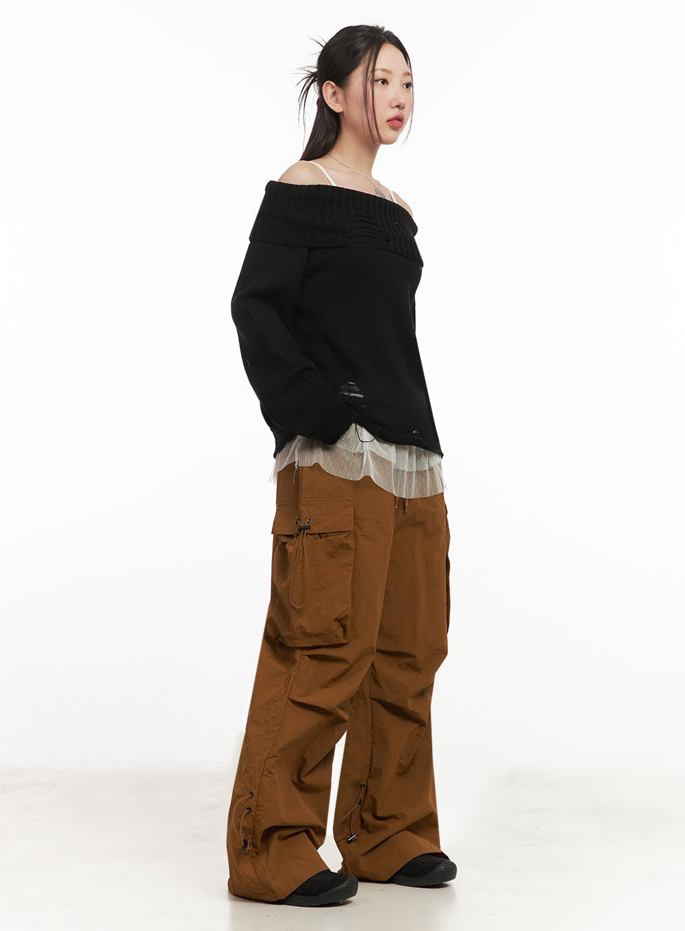 Off-Shoulder Distressed Sweater IM525