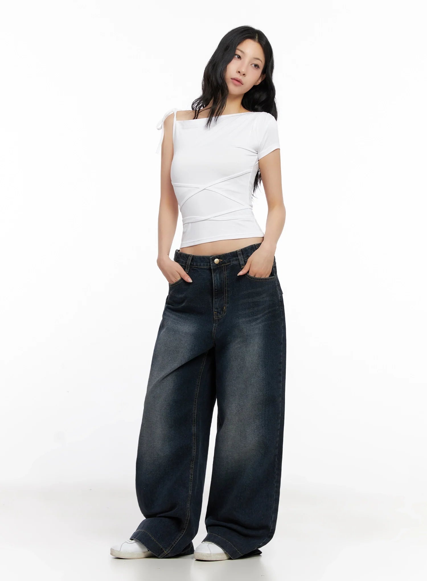 Soyoung Washed Adjustable Wide-Leg Jeans IG508