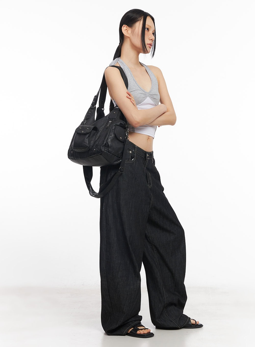 Shirred Halter V-Neck Crop Tank Top CY528