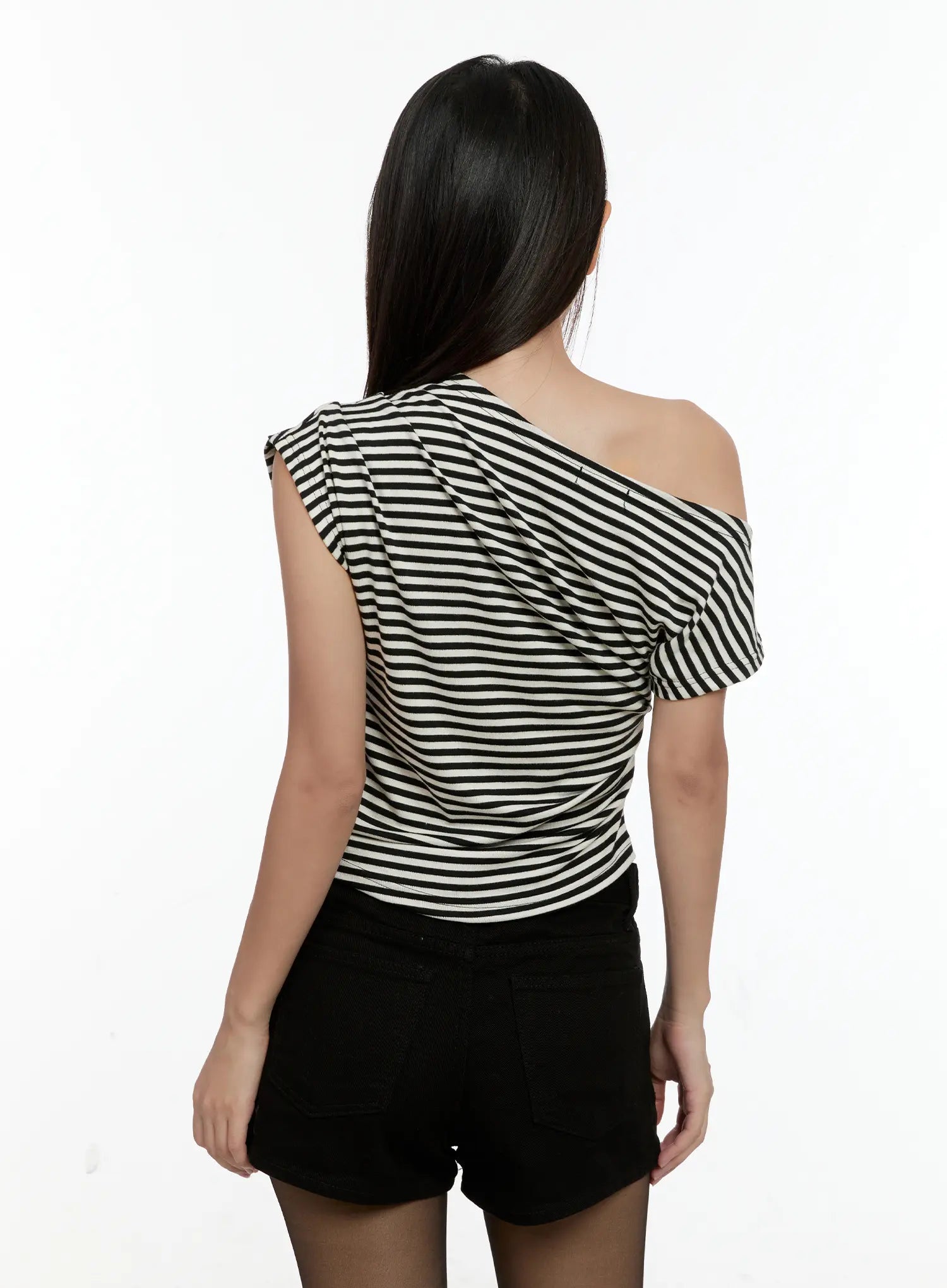Striped Asymmetric Off-Shoulder Tee CG501