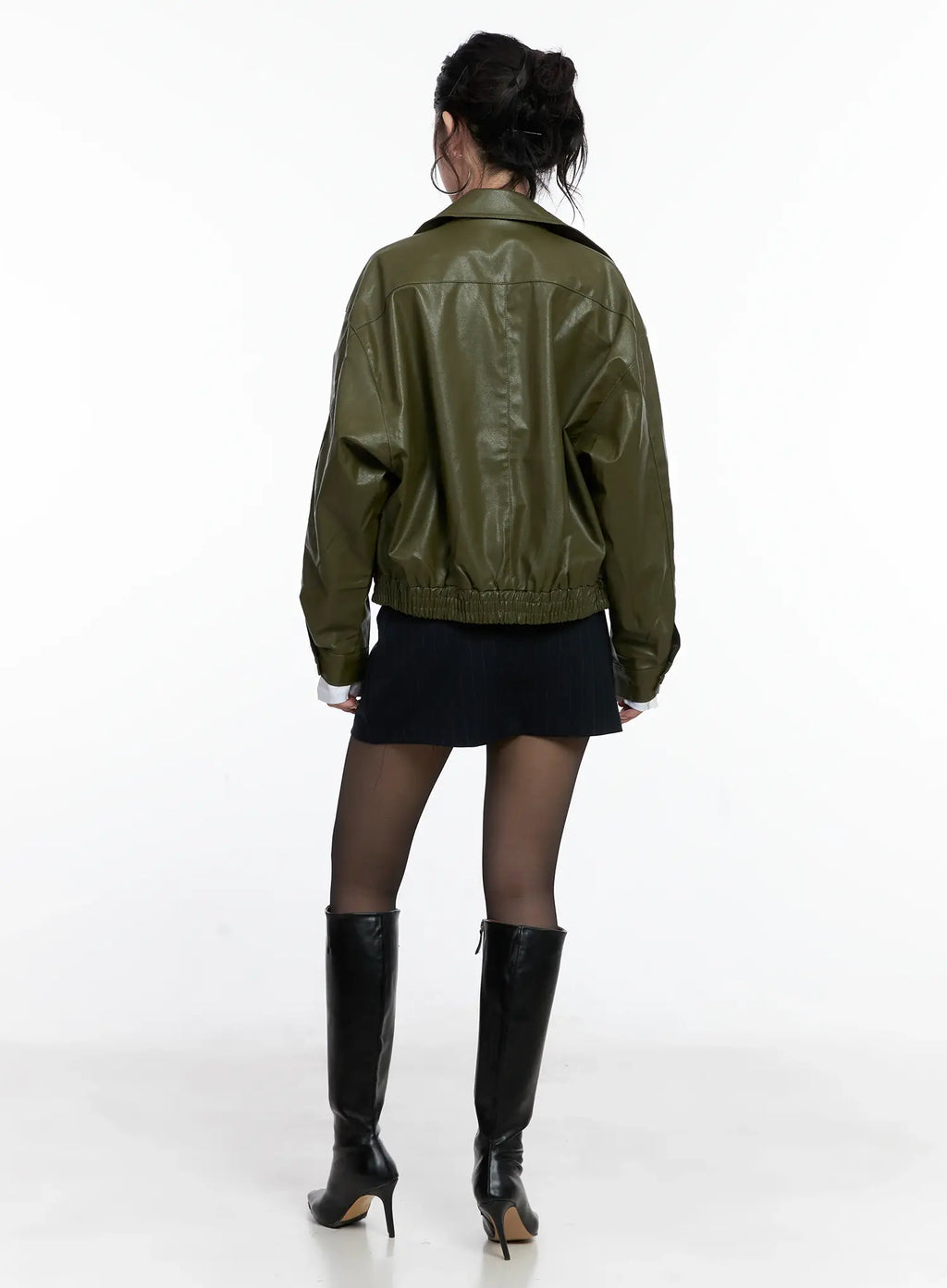 Vegan faux Leather Zip Up Jacket CS512