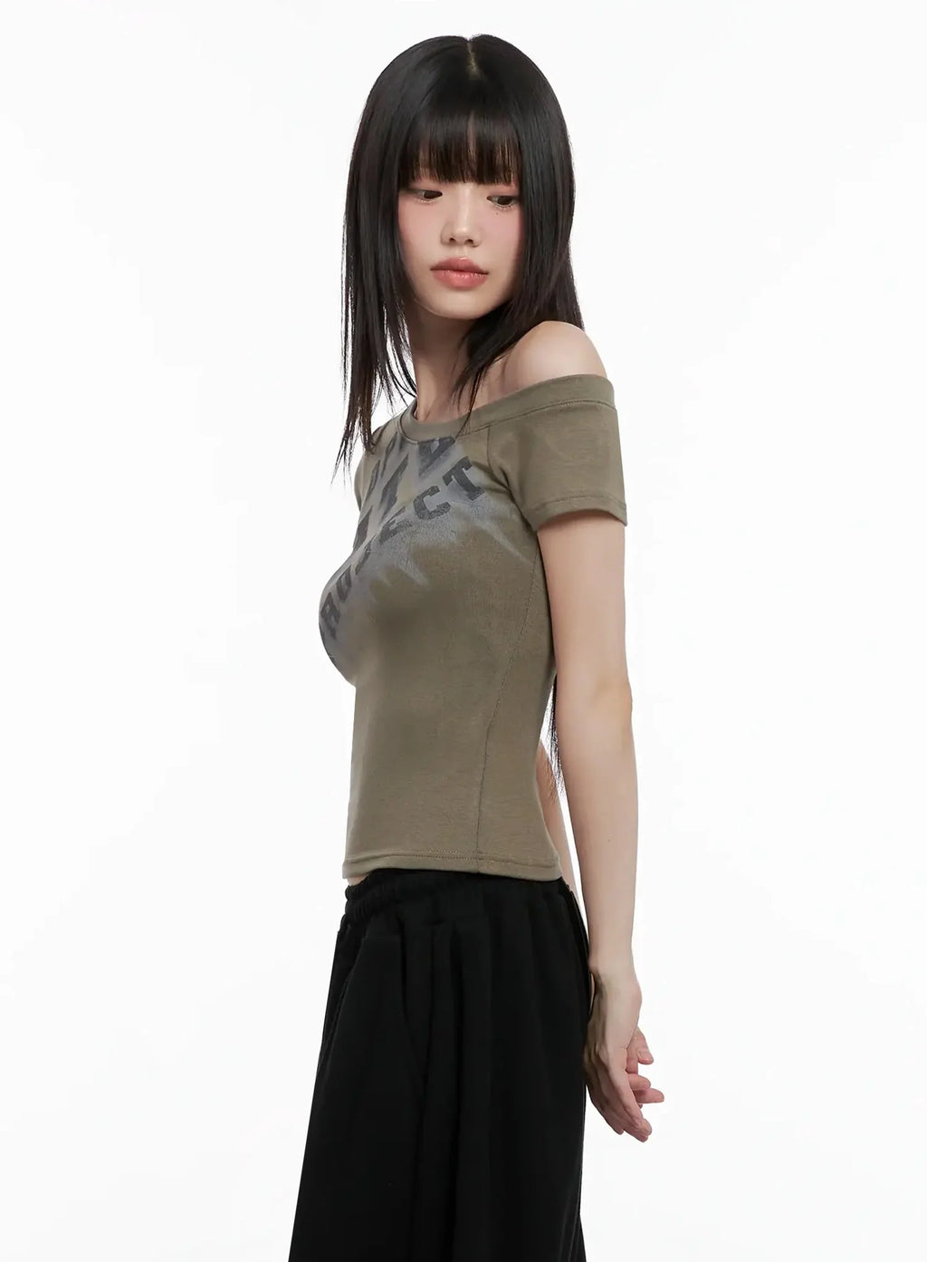 Asymmetric Off-Shoulder Graphic Top IL528