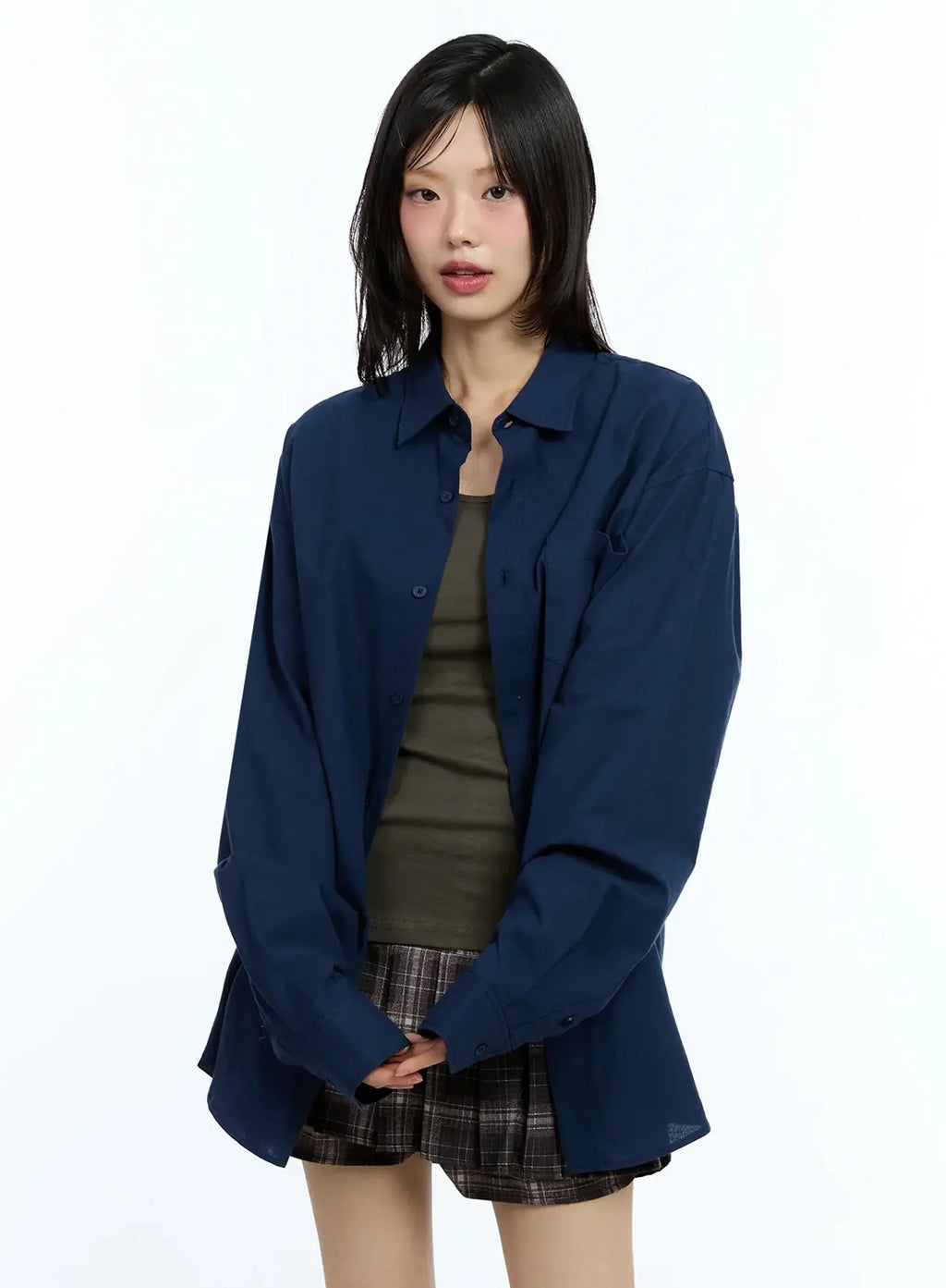 Oversized Solid Collared Shirt IU524