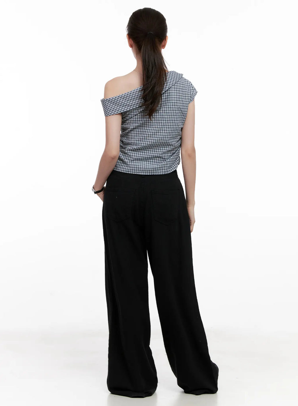 Gingham Off-Shoulder Crop Top CL524