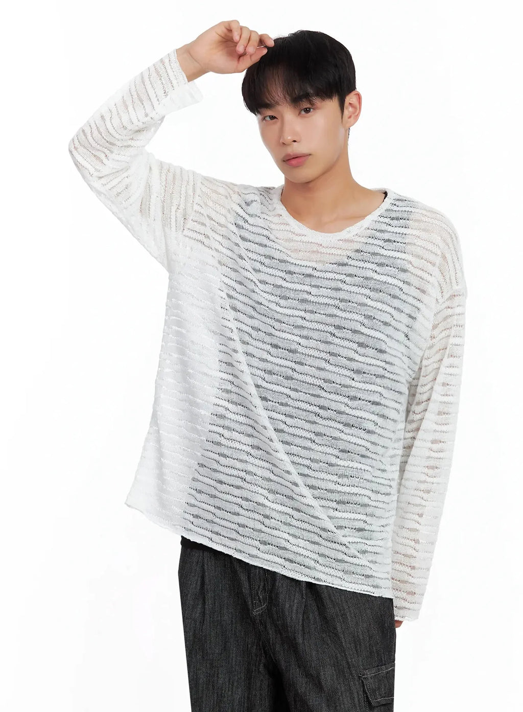 Men's Striped Knit Long-Sleeve Top IL516