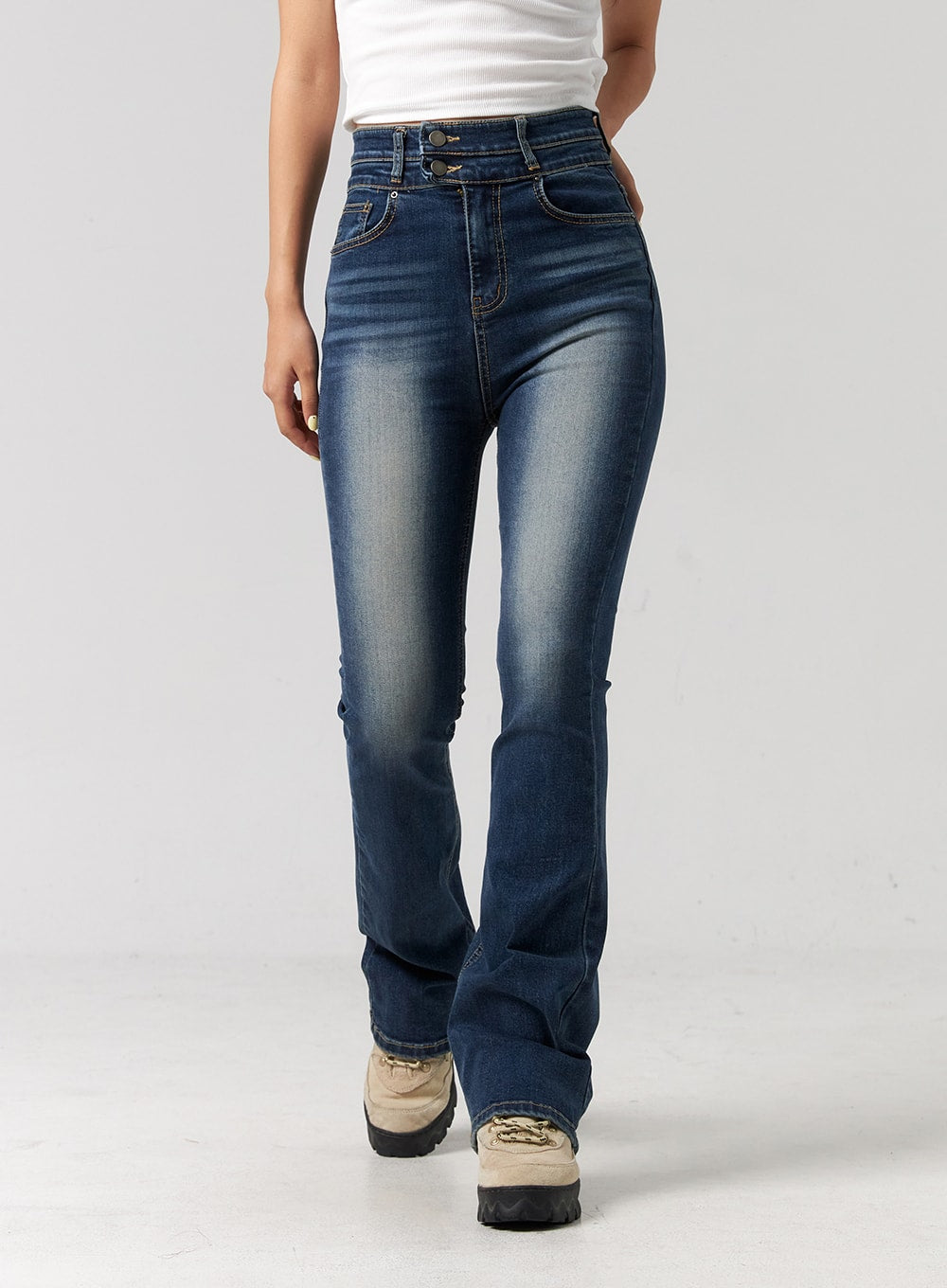 Washed Cotton Bootcut Jeans CG321