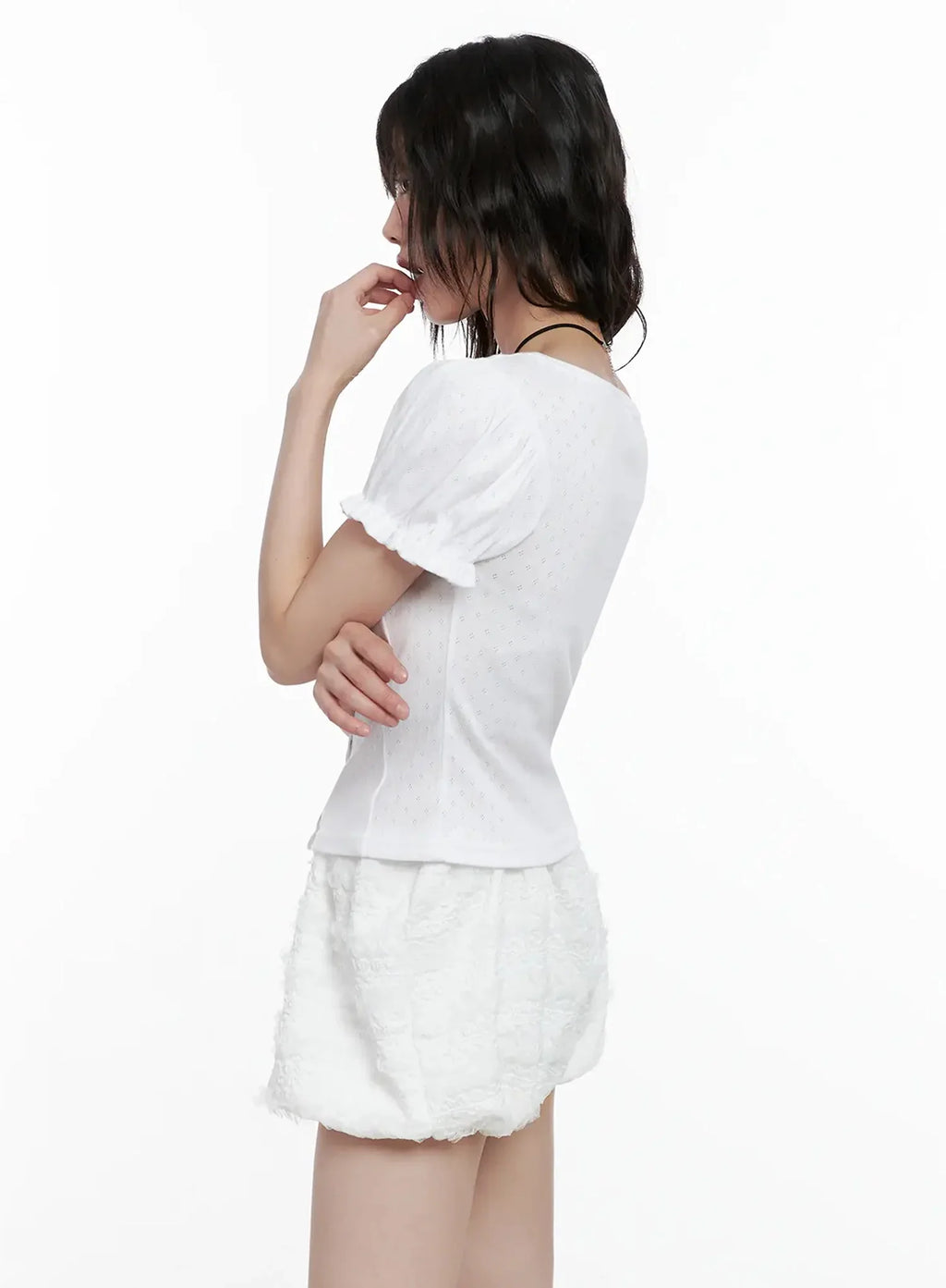 Ribbon-Detail Puff-Sleeve Top IL528