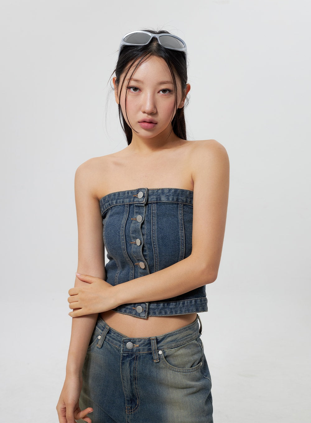 Denim Button Tube Top CY323