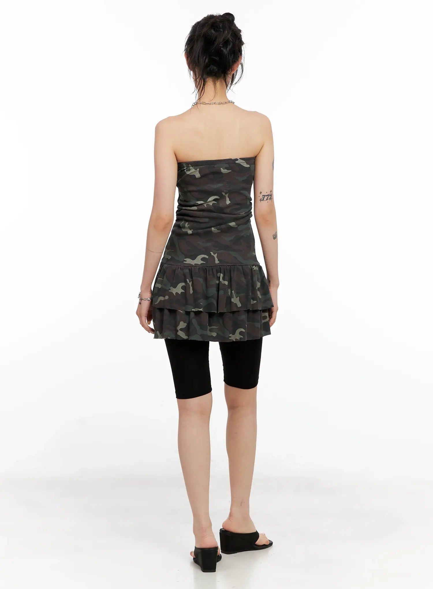 Camo Frill Strapless Mini Dress CL525
