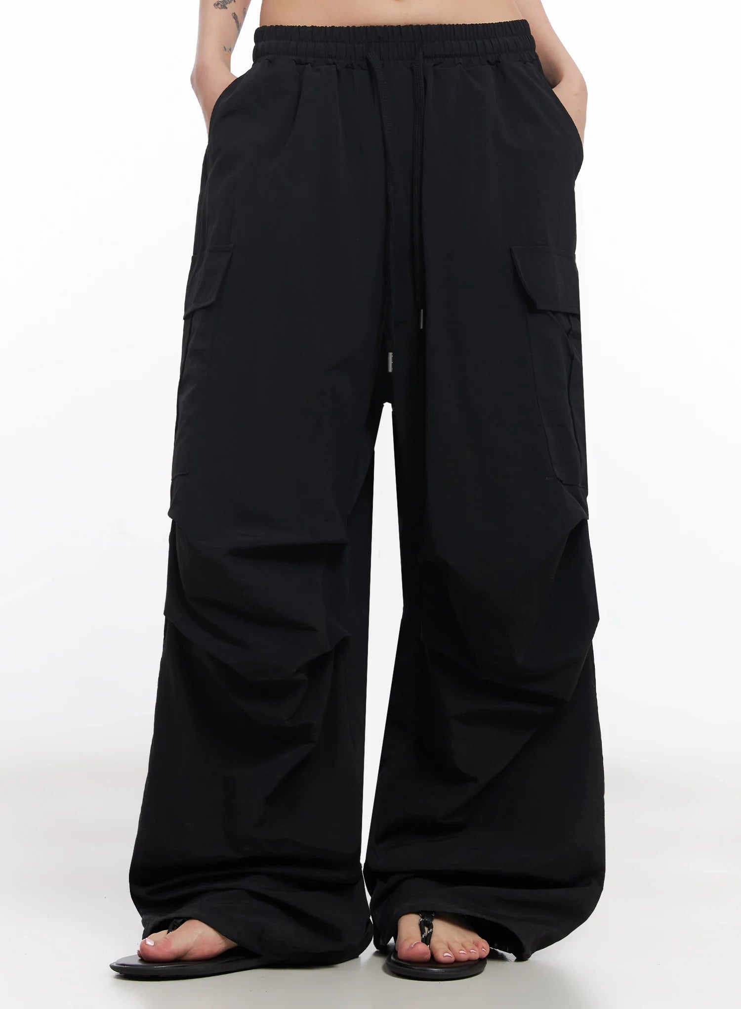 Black Utility Wide-Fit Cargo Pants IC503