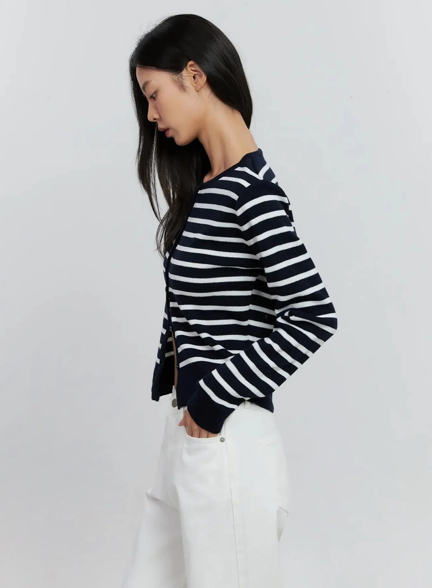 Striped Button-Up Cardigan IS515