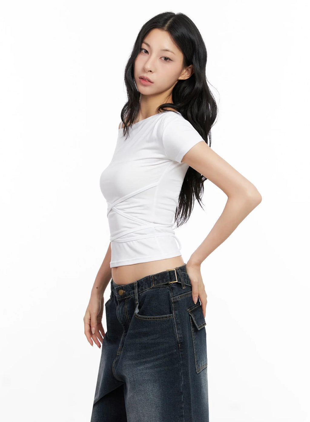 Asymmetric Strap Off-Shoulder Top IG508