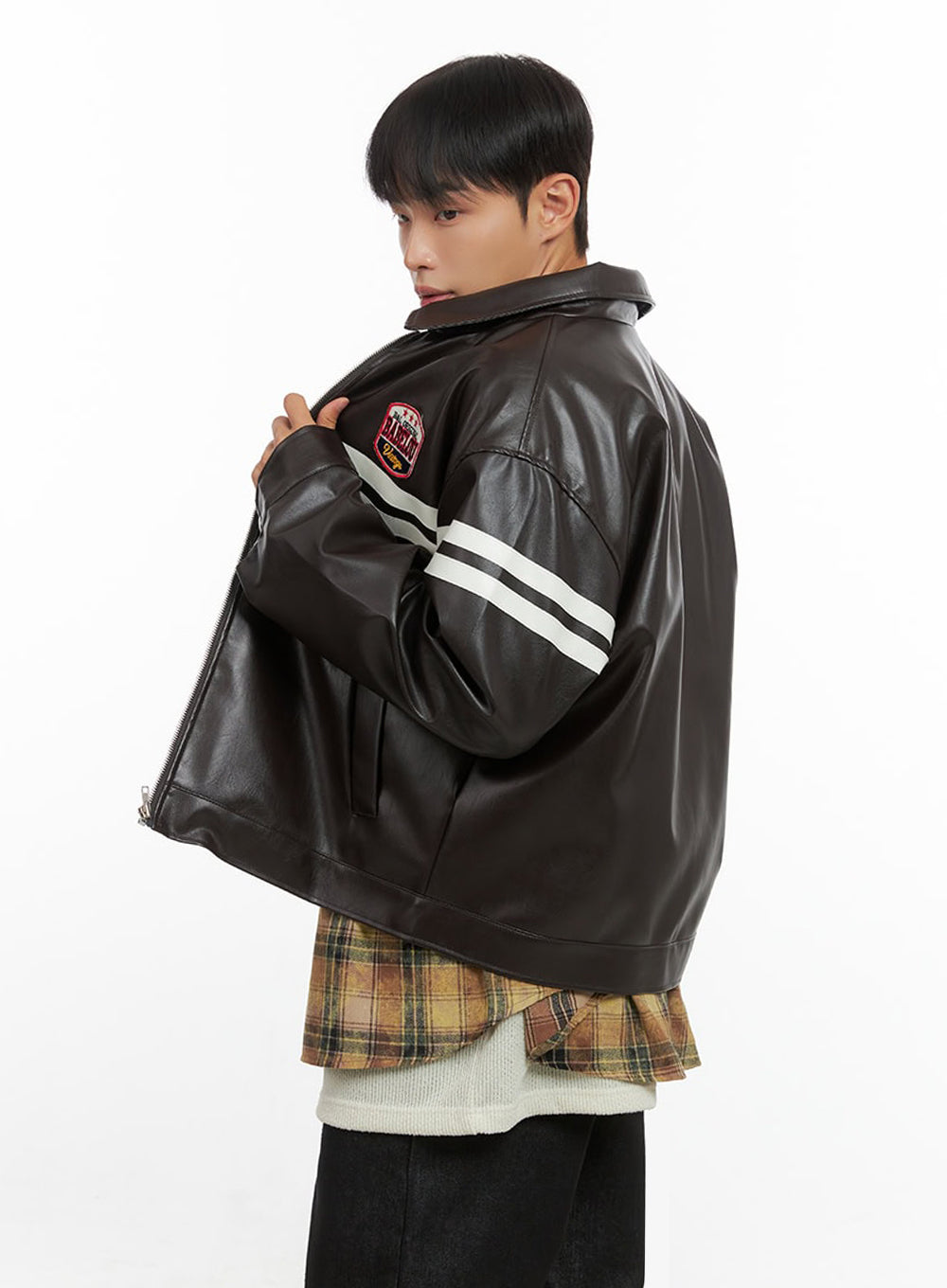 Men's Patched Zip-Up Rider Jacket IO420