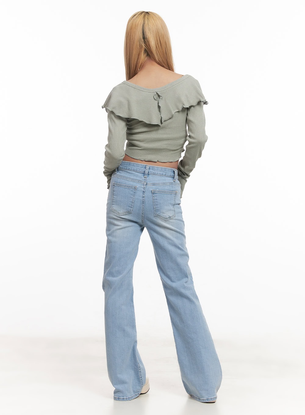 Frill Layered Long-Sleeve Button Crop Top CM505