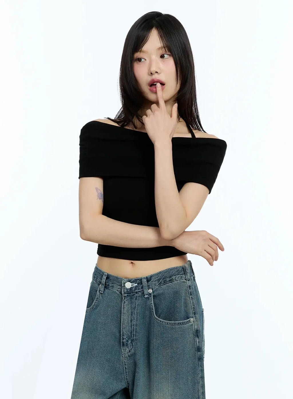 Shirred Off-Shoulder Short-Sleeve Tee IU525