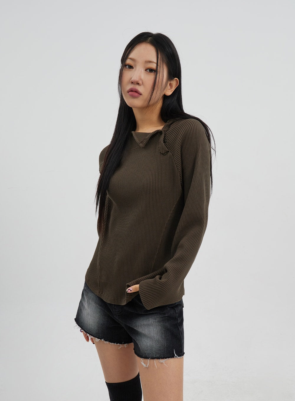 Side Button Detail Knit Hoodie CJ318
