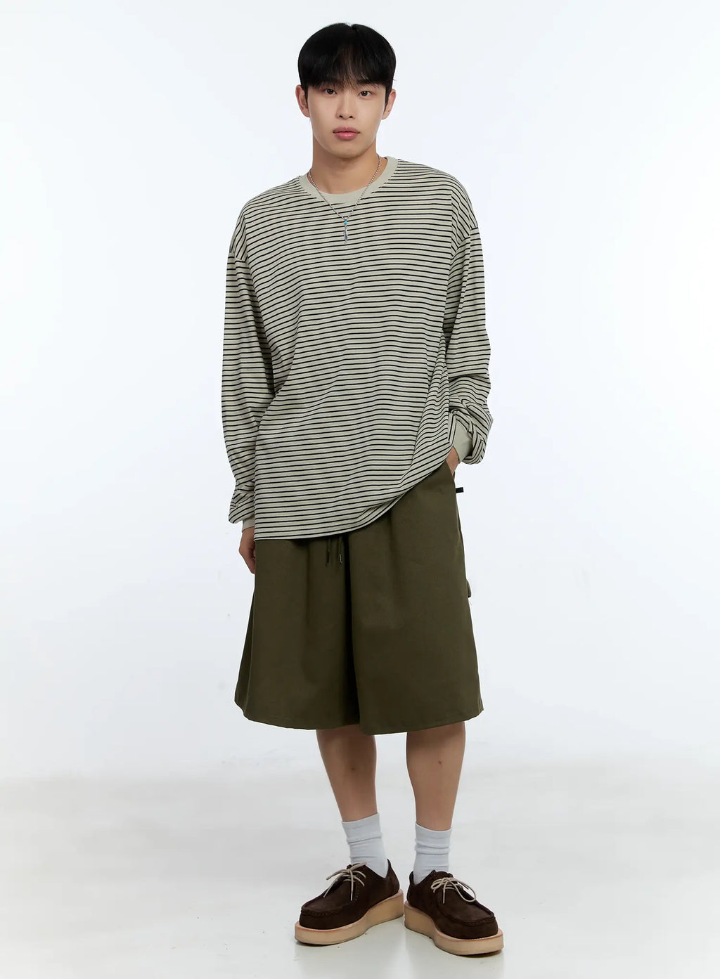 Men's Striped Crewneck Long Sleeve T-Shirt IG519