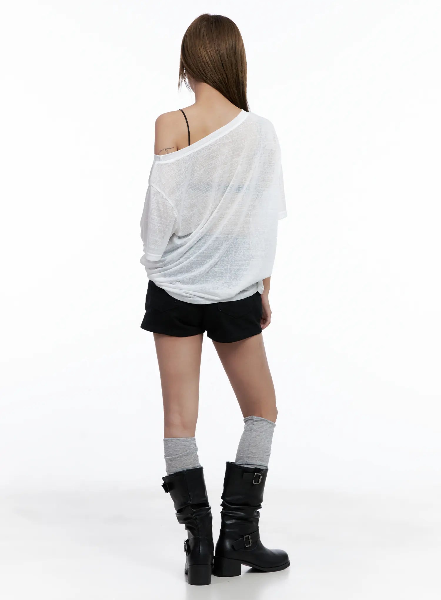 Sheer Graphic Off-Shoulder Tee CL510