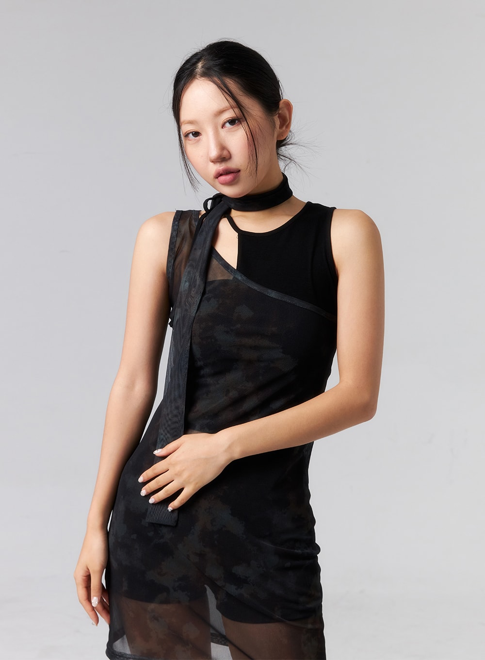 Mesh Mini Dress With Scarf CL319