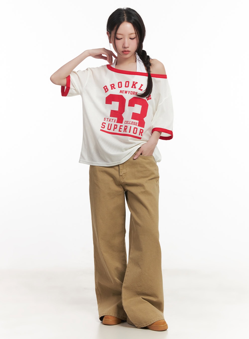 Sporty Mesh Off-Shoulder Top CA530