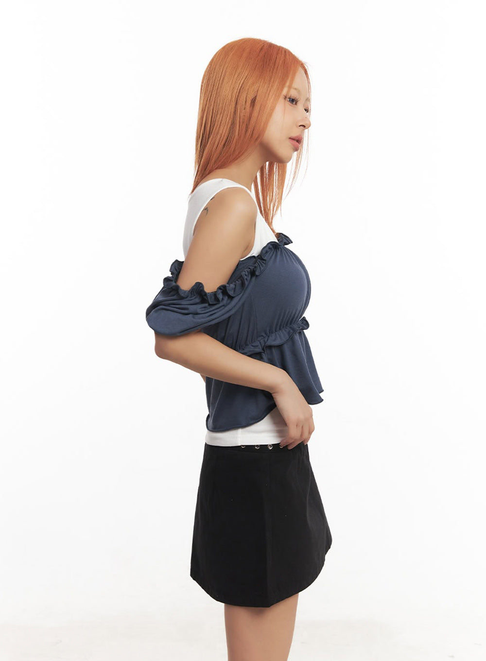 Frill Off-Shoulder Crop Blouse Top IA517