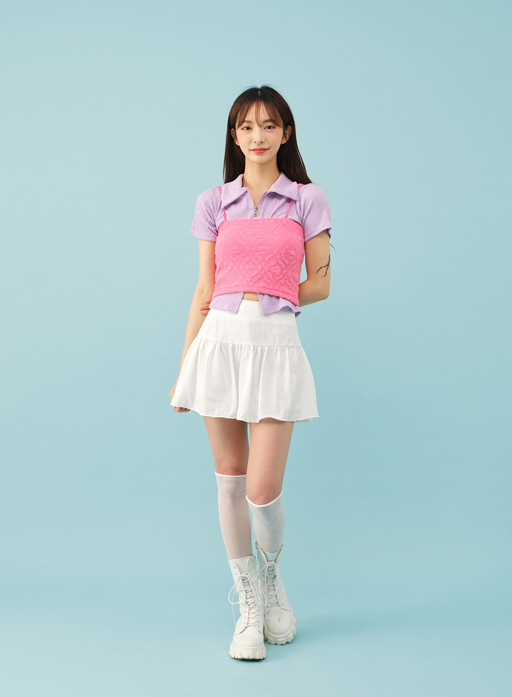 Two-Way Zip-Up Collared Top BJ17