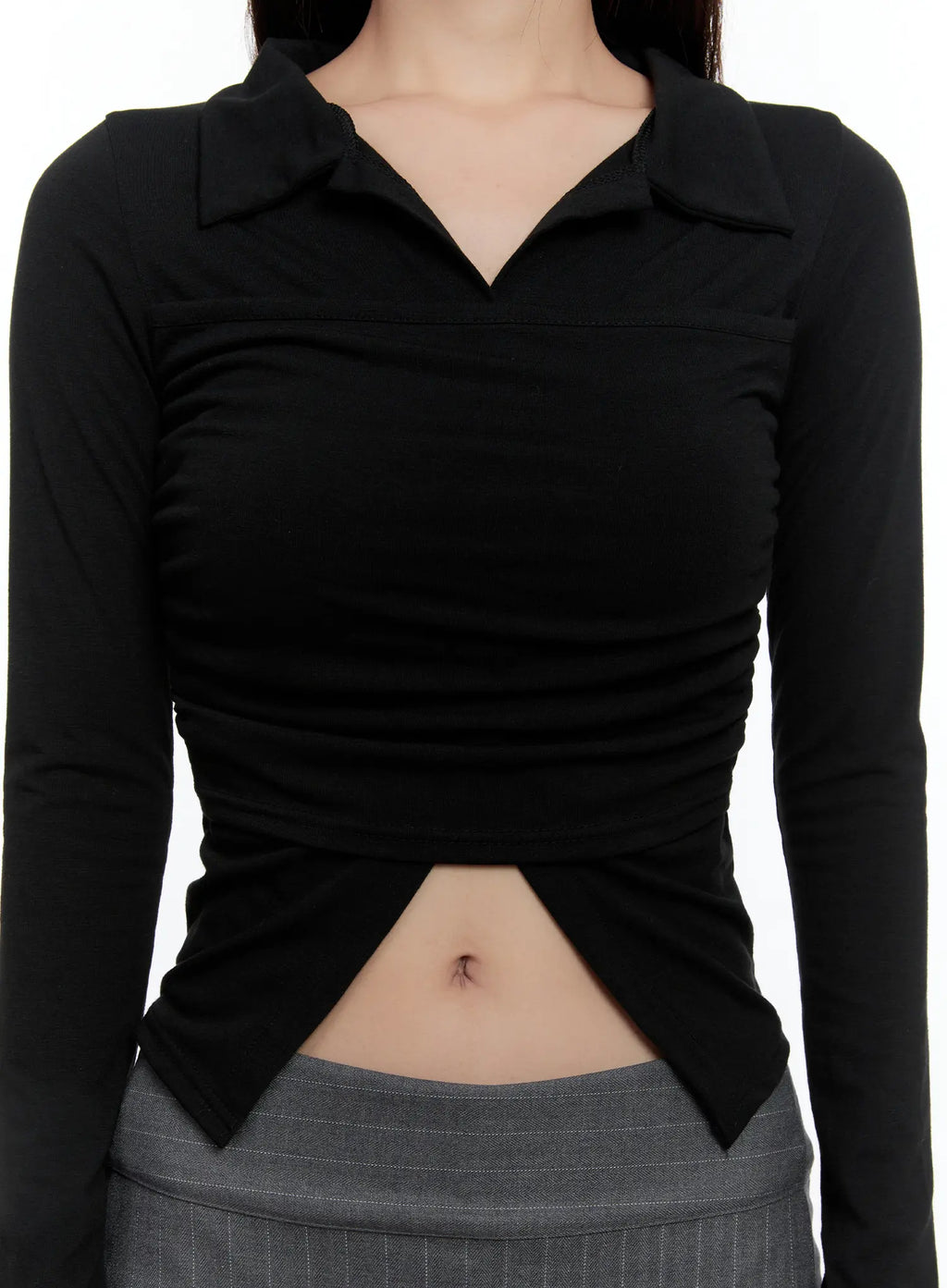 Layered Collar Shirred Long Sleeve Top CS518