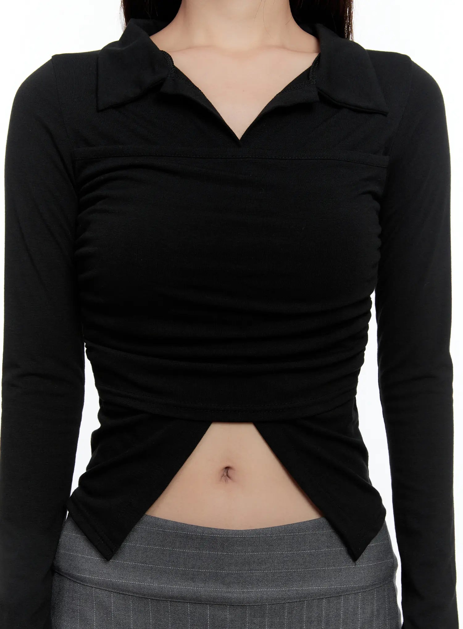 Layered Collar Shirred Long Sleeve Top CS518