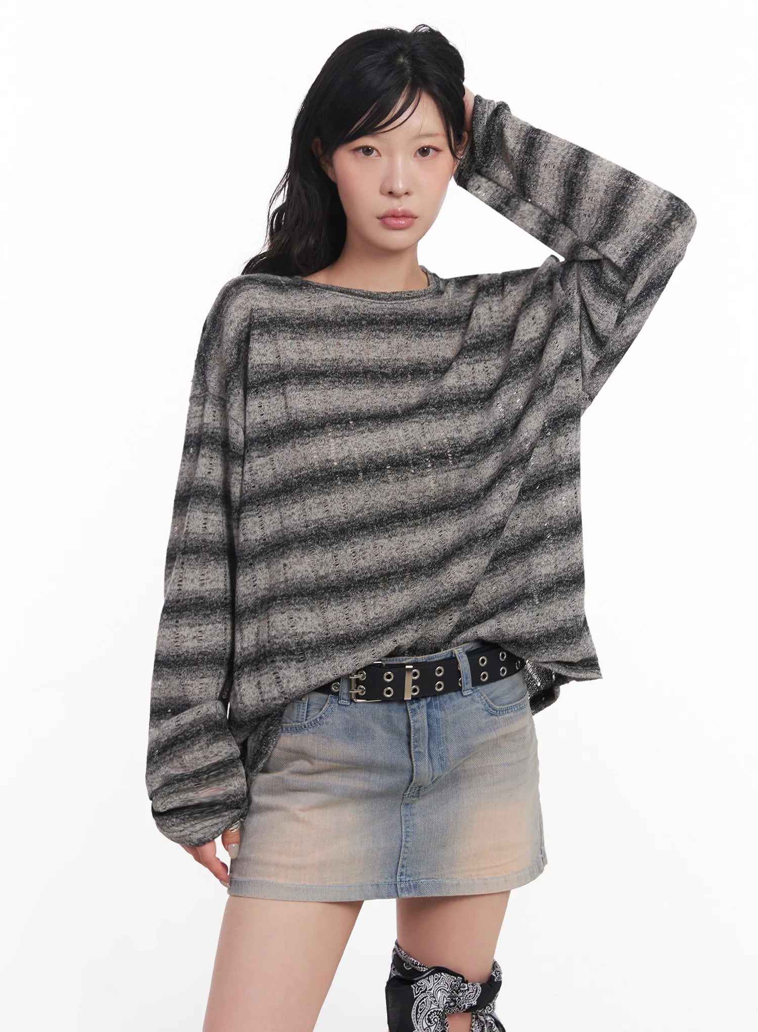 Striped Knit Long-Sleeve Pullover IC503