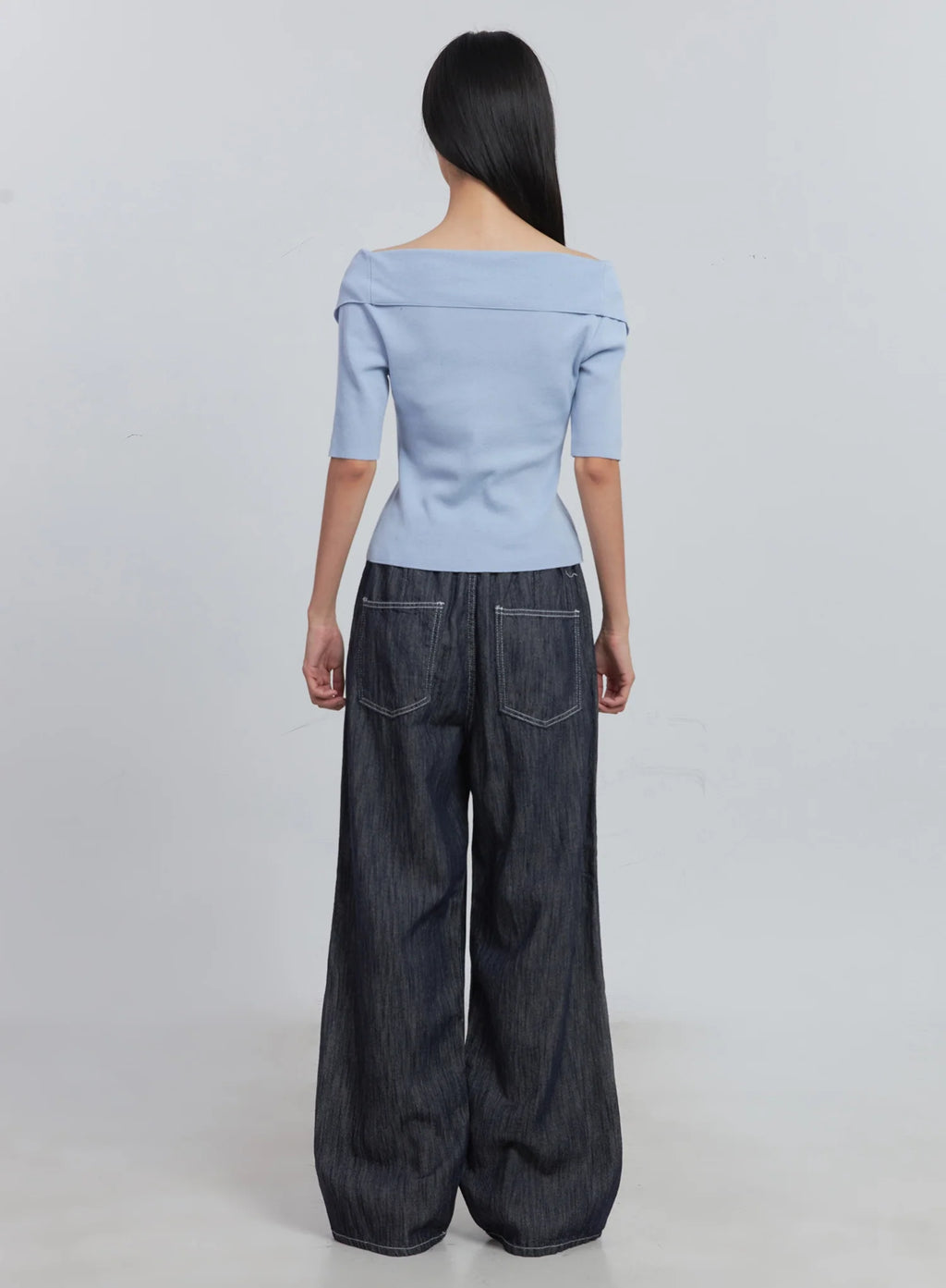 Kaylie Stitched Wide-Leg Jeans IU512