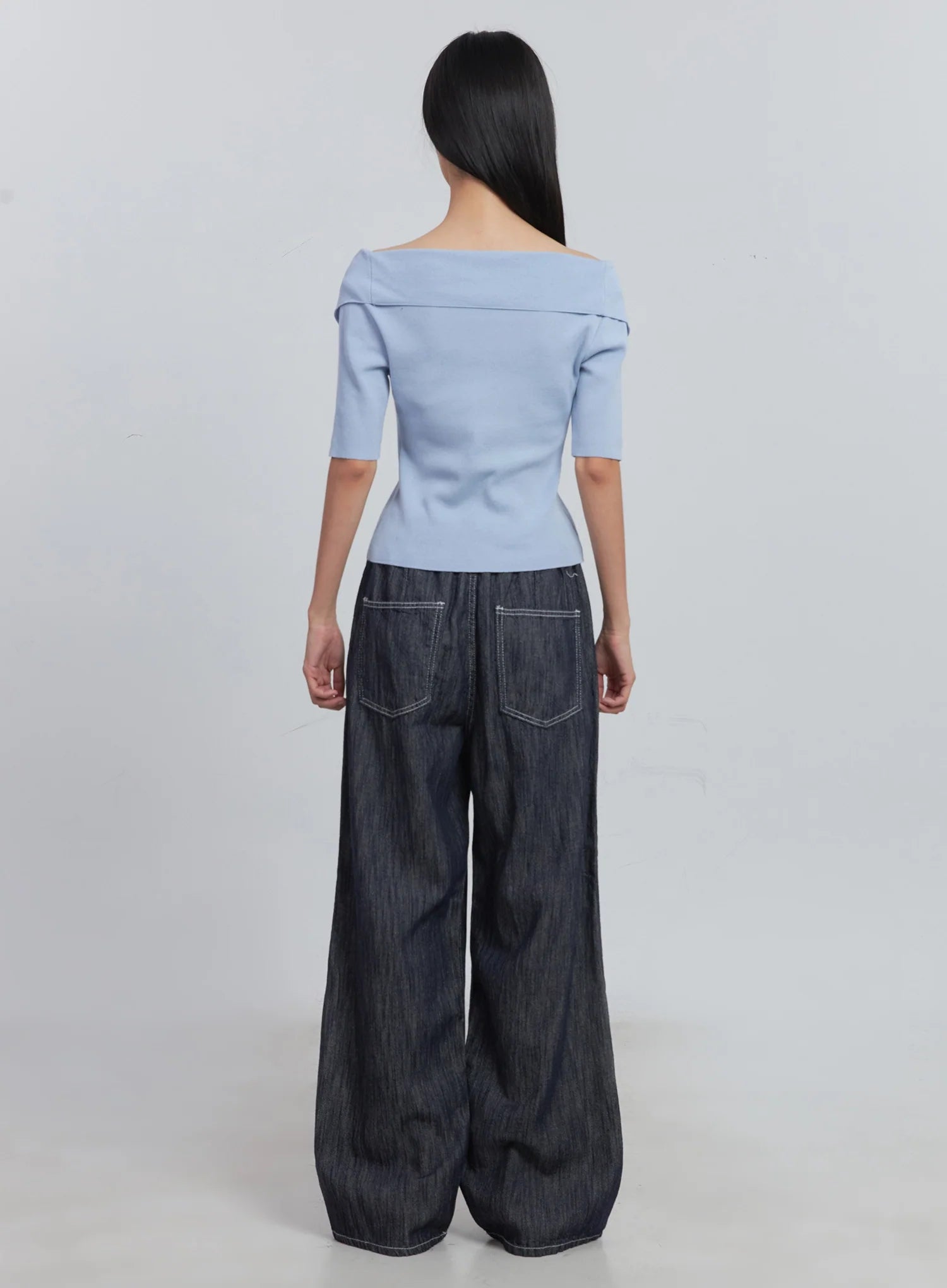 Kaylie Stitched Wide-Leg Jeans IU512