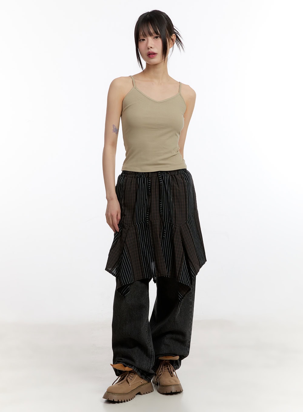 Mesh Knit Sweater with Belt and Tank Top CA508