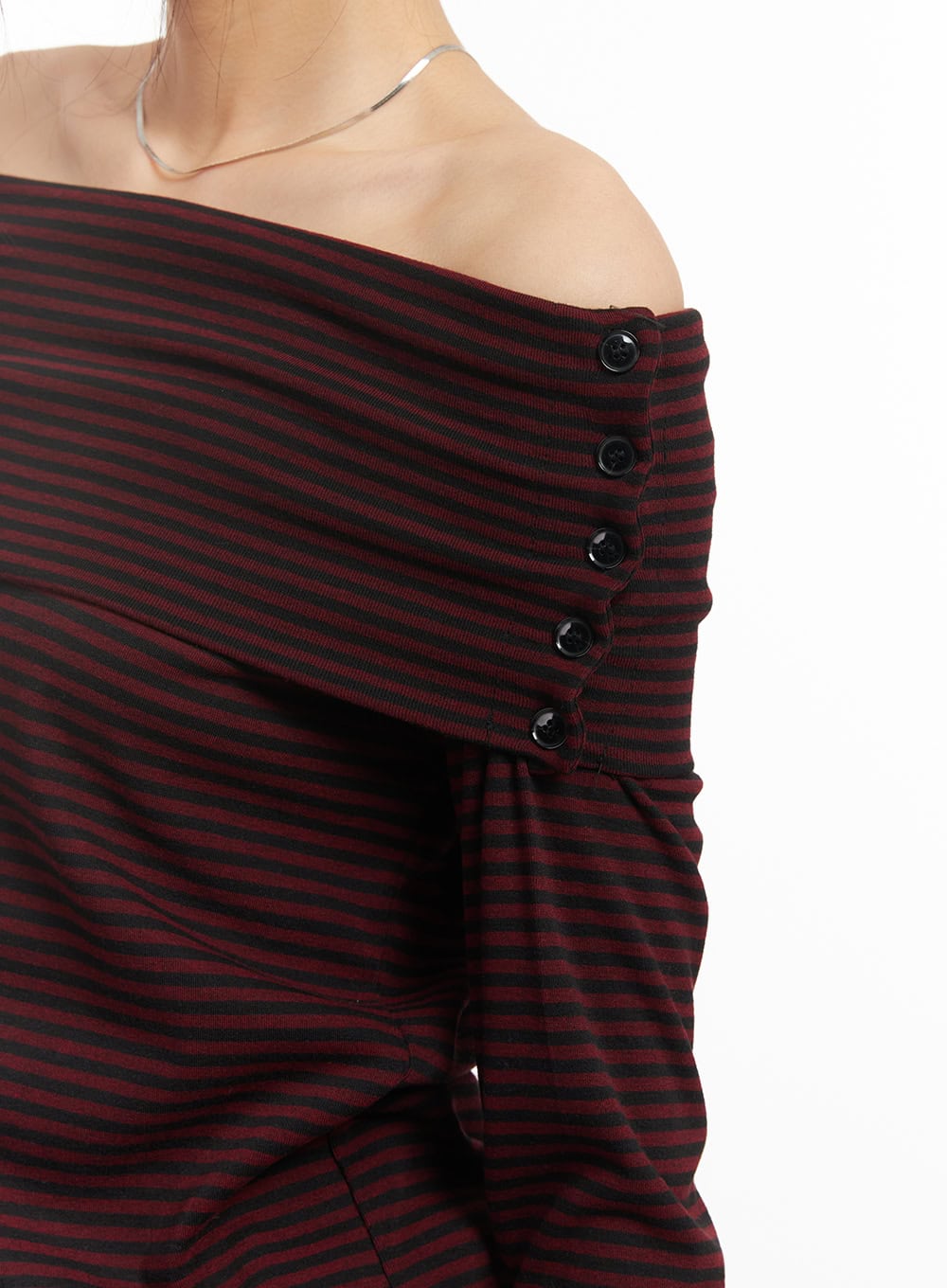 Striped Long-Sleeve Off-Shoulder Top CM503