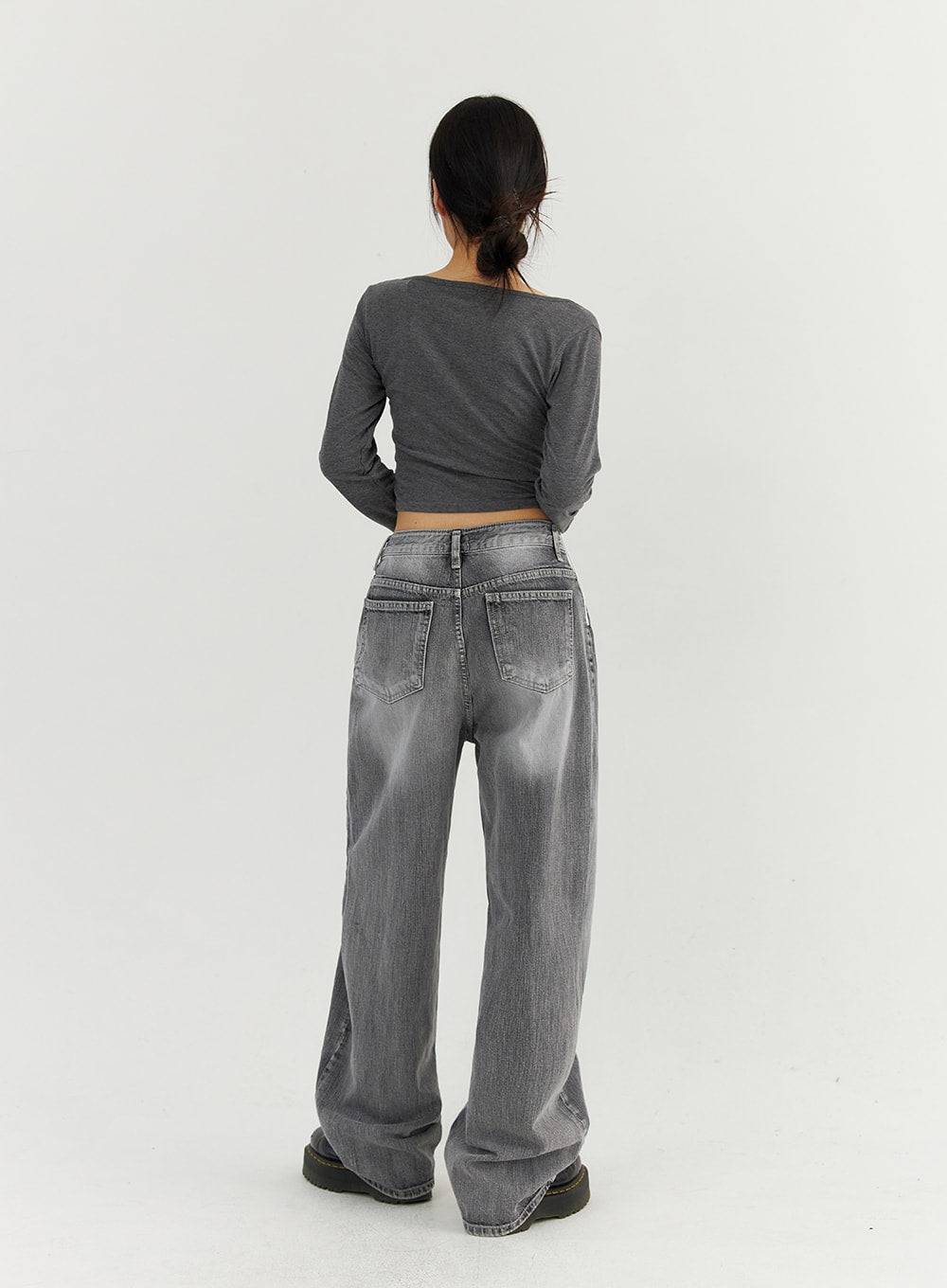 Grey Washed Wide Leg Jeans CO323