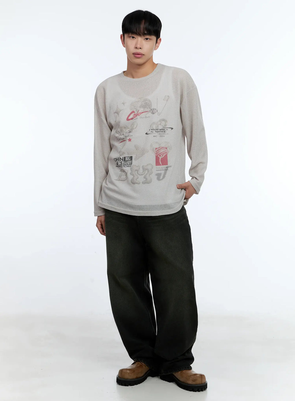 Men's Graphic Linen Long-Sleeve Tee IL515
