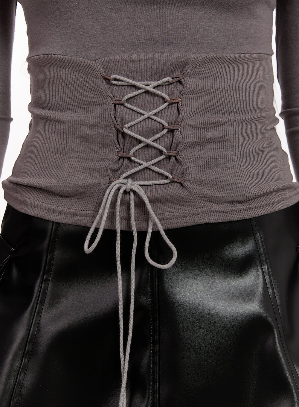 Ribbon Corset Off-Shoulder Long-Sleeve Top CJ529