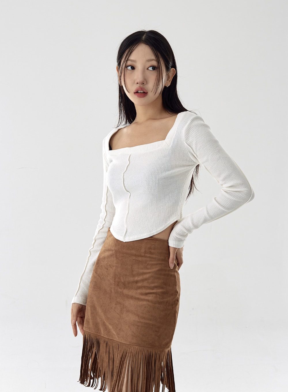 Square Neck Crop Long Sleeve Shirt CG16