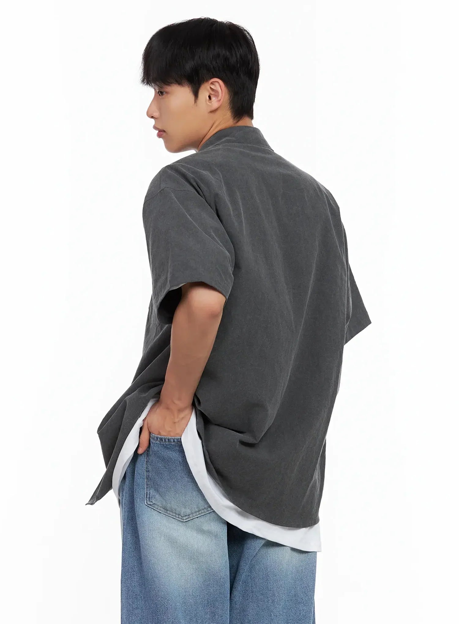 Men's Collared Short-Sleeve Button-Up Top IL516