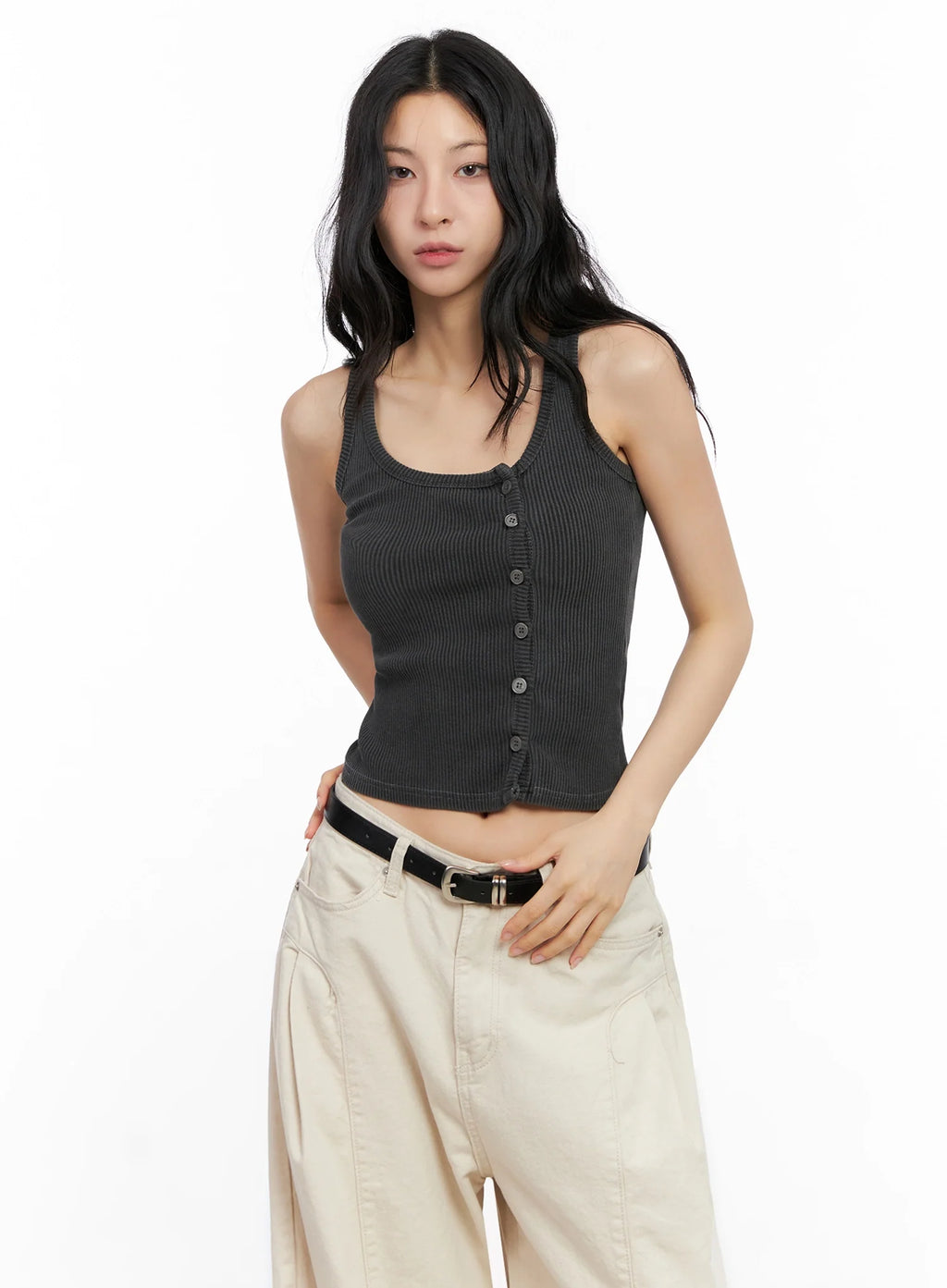 Ribbed Button-Up Tank Top IG508