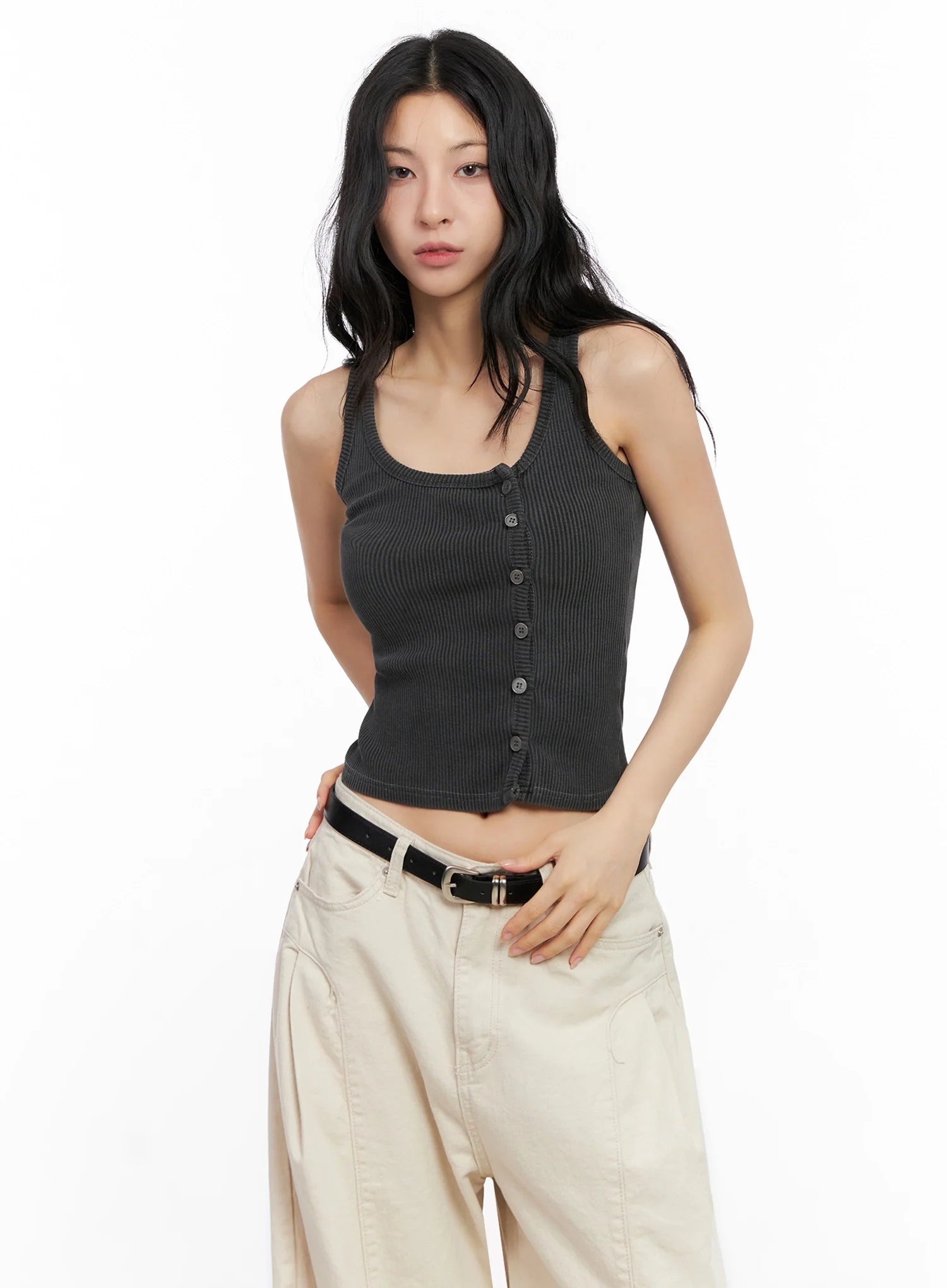 Ribbed Button-Up Tank Top IG508