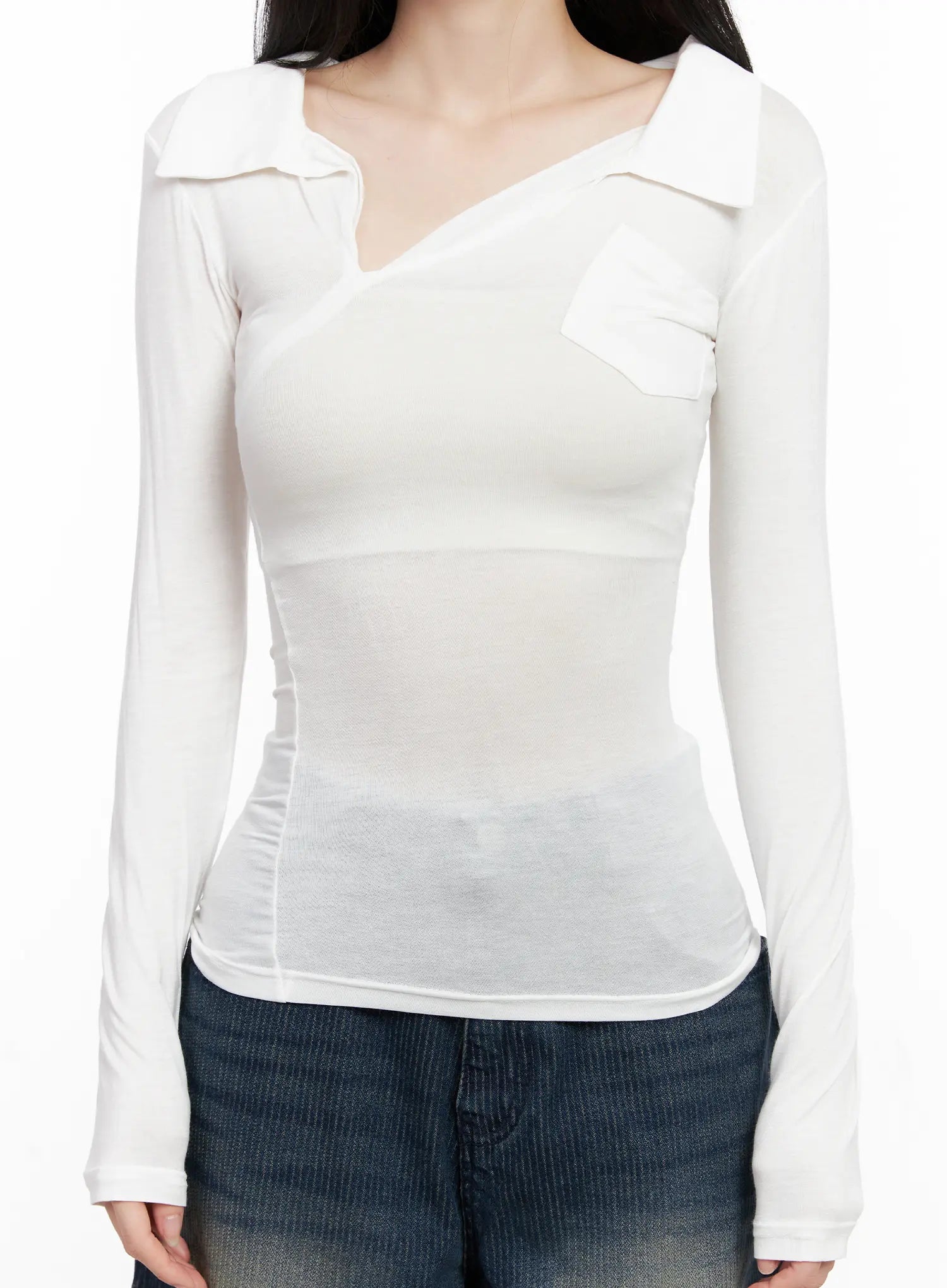 Asymmetrical Collar Slim Fit Long Sleeve Top CG526