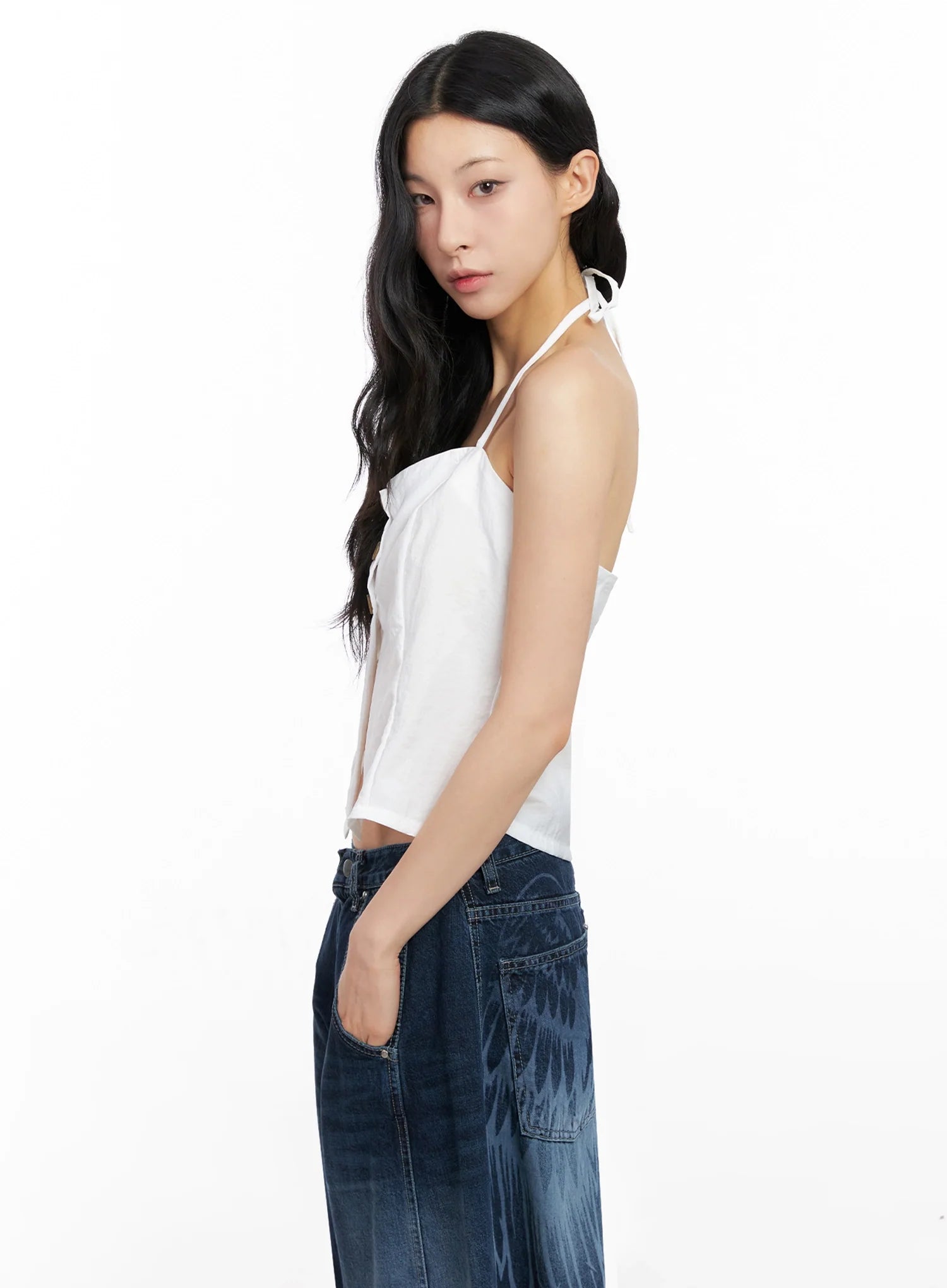 Buttoned Halter Neck Top IG508