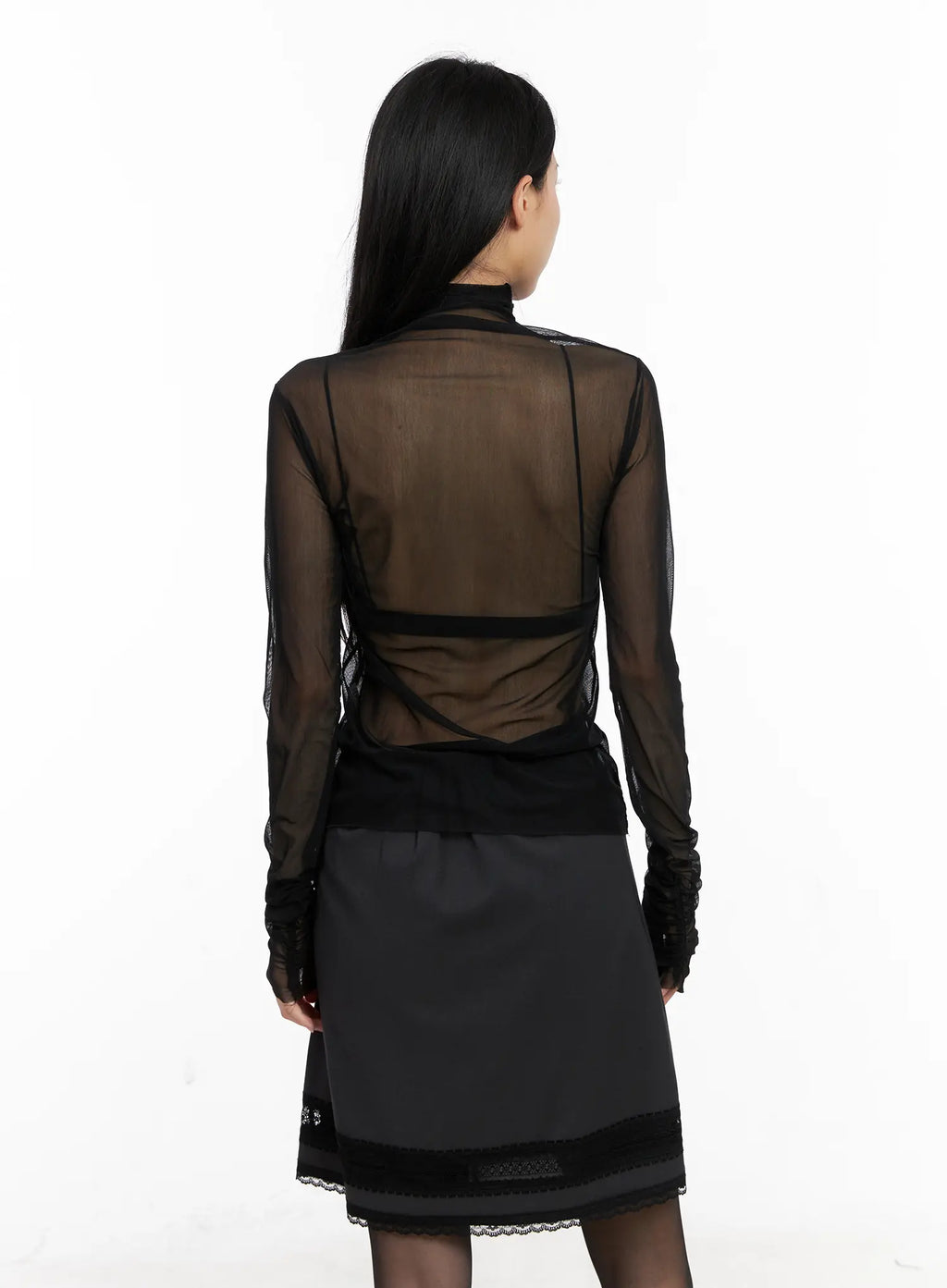 Sheer Turtleneck Long Sleeve Top CG525