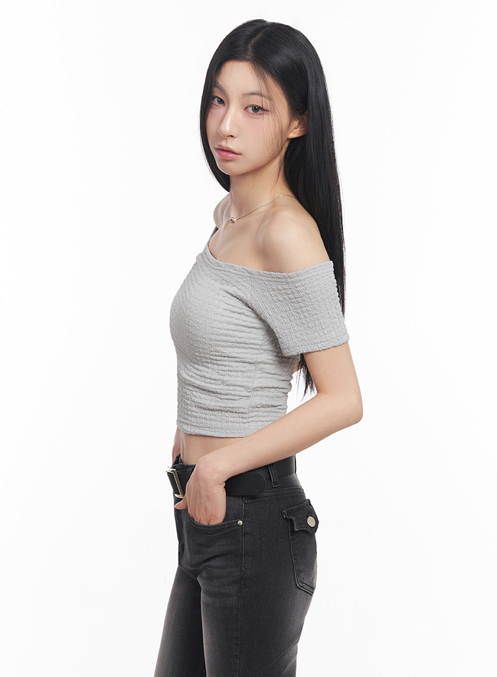 Off-Shoulder Boat-Neck Crop Top IY516