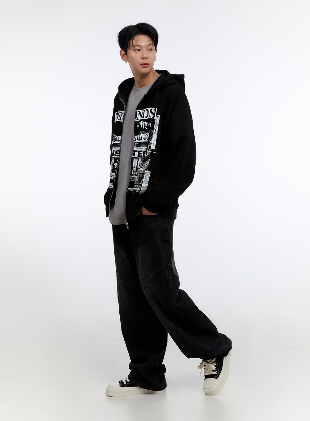 Men's Graphic Print Oversized Zip-Up Hoodie IO428