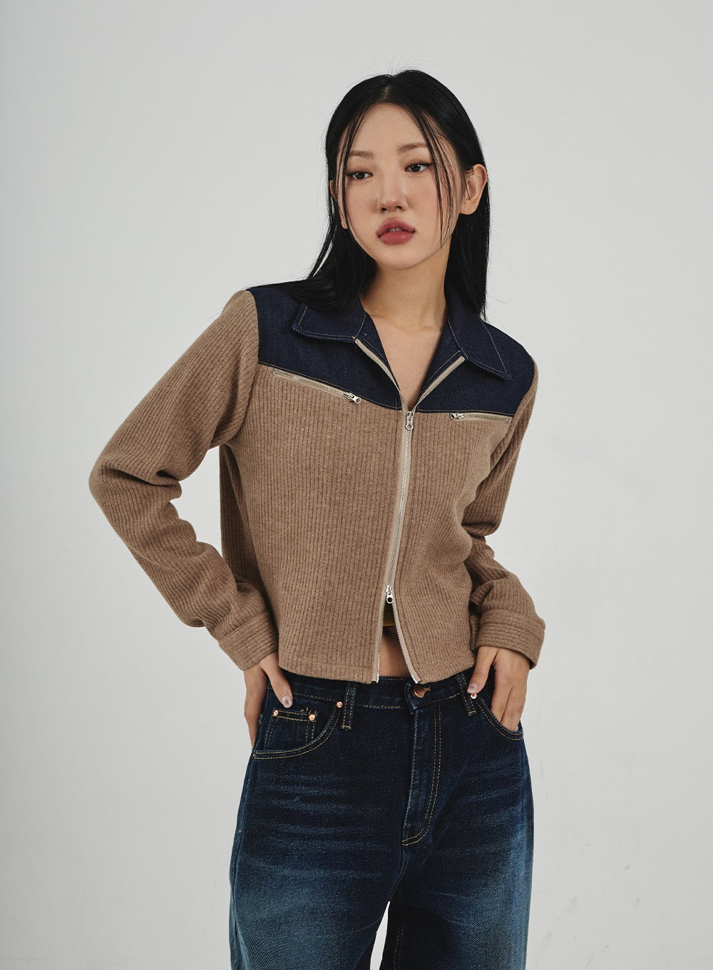Denim Knit Zipper Jacket CN30
