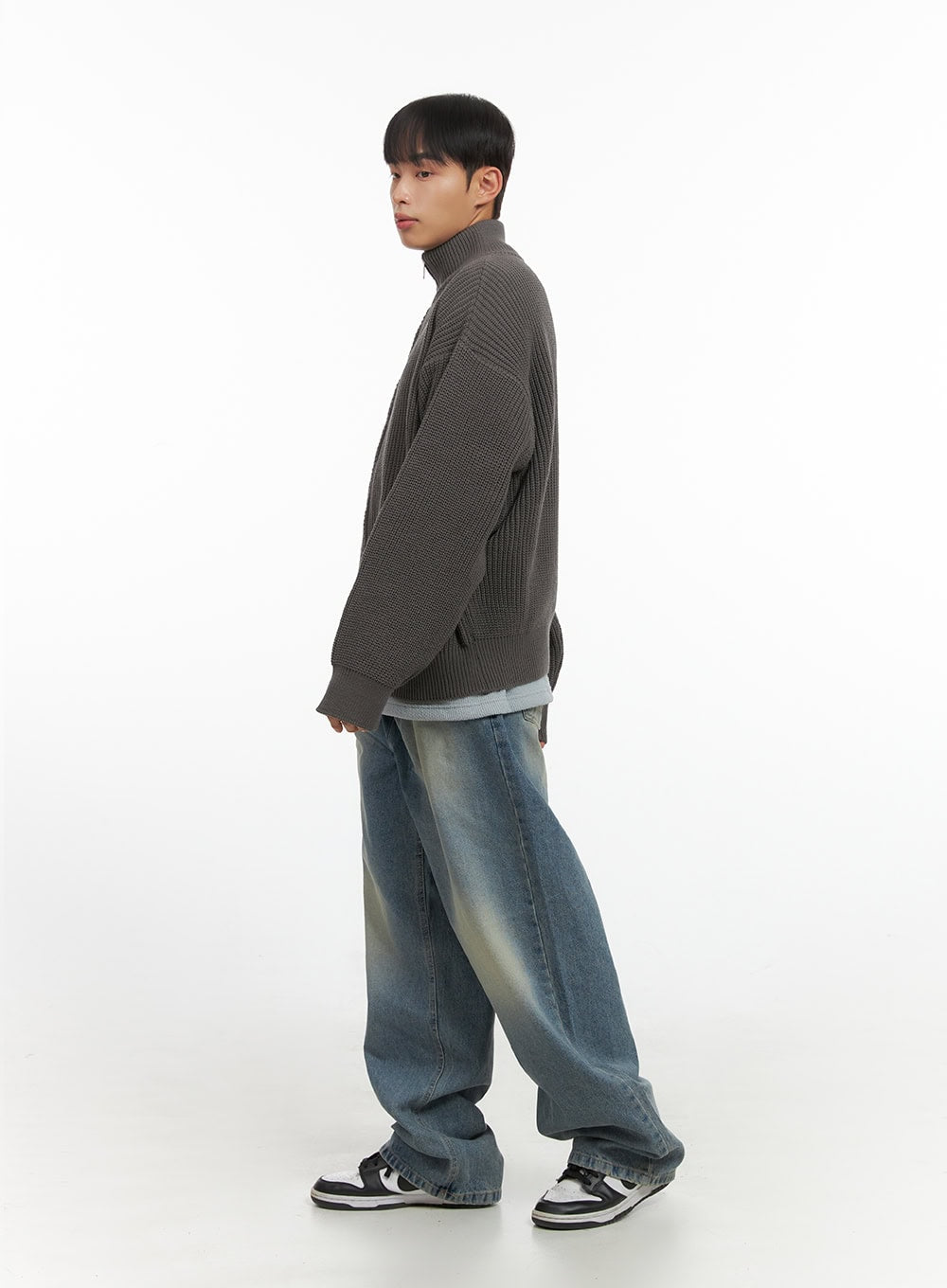 Men's Turtle Neck Cable Zip-Up Knit IO420