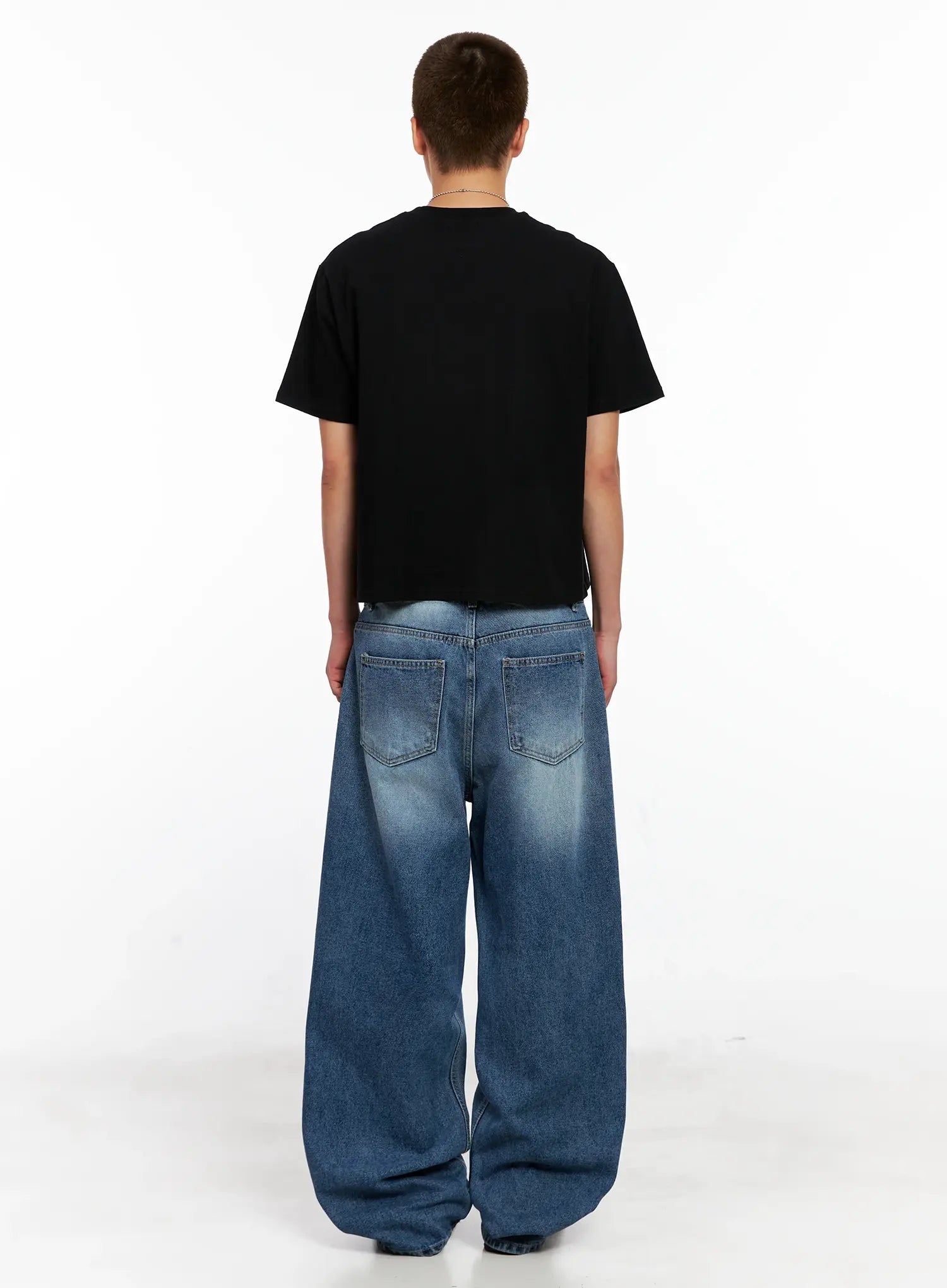 Men's Wide-Leg Washed Denim Jeans IG511